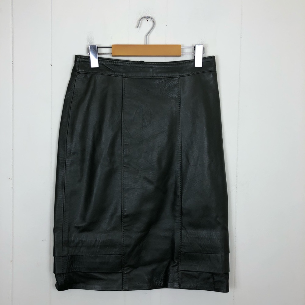Vintage Dark Green Leather Midi Skirt Sz‎ 30